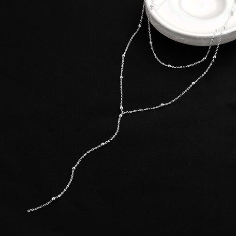 Foxgirl Lariat Gold Necklace for Women, Dainty Long Necklace 14k Gold Plated/Silver Y-Shaped Pendant Necklace Trendy Layered Cz Beaded Chain Drop Necklaces Simple Gold Jewelry For Women Girls Gift in Saudi Arabia