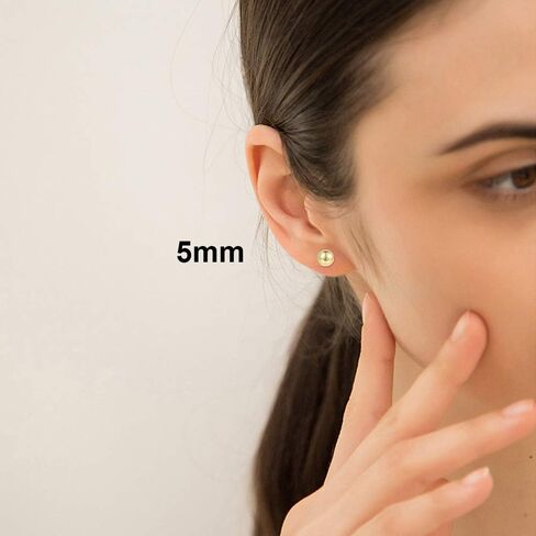 18K Gold Plated Sterling Silver Ball Stud Earrings 3mm-10mm Options, Simple Polished Ball Studs Hypoallergenic Jewelry in Saudi Arabia