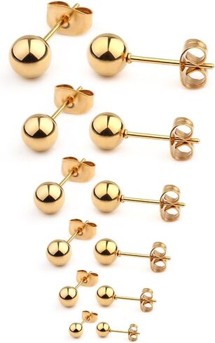 Ruifan 20G Stainless Steel Ball Stud Earrings for Men Women Round 3-8mm 6Pairs in Saudi Arabia