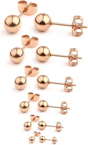 Ruifan 20G Stainless Steel Ball Stud Earrings for Men Women Round 3-8mm 6Pairs in Saudi Arabia
