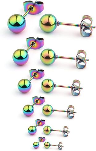 Ruifan 20G Stainless Steel Ball Stud Earrings for Men Women Round 3-8mm 6Pairs in Saudi Arabia