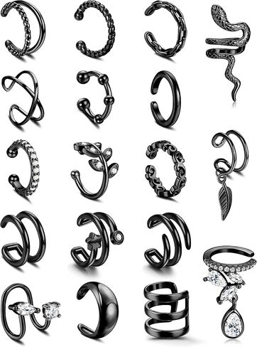 HAIAISO 18 Pcs Gold Ear Cuffs for Women Non Piercing Adjustable Ear Cuff Earrings Clip On Cartilage Helix Wrap Ear Jewelry Set in Kuwait
