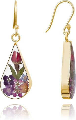 Amazon Collection Sterling Silver Pressed Flower Teardrop Earrings in Kuwait