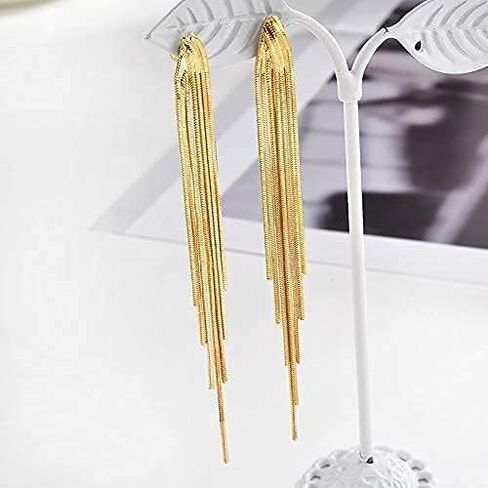 FUTIMELY Long Tassel Dangle Drop Earrings for Woman Teen Girls,Silver/Gold Punk Sleek Metal Chain Earrings Wedding Bridesmaid Jewelry in Saudi Arabia