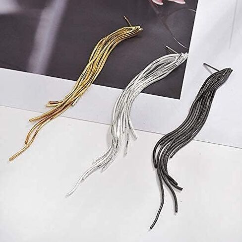 FUTIMELY Long Tassel Dangle Drop Earrings for Woman Teen Girls,Silver/Gold Punk Sleek Metal Chain Earrings Wedding Bridesmaid Jewelry in Saudi Arabia