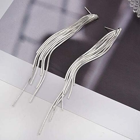 FUTIMELY Long Tassel Dangle Drop Earrings for Woman Teen Girls,Silver/Gold Punk Sleek Metal Chain Earrings Wedding Bridesmaid Jewelry in Saudi Arabia