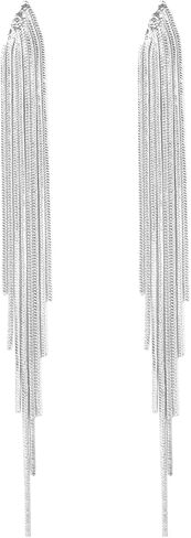 FUTIMELY Long Tassel Dangle Drop Earrings for Woman Teen Girls,Silver/Gold Punk Sleek Metal Chain Earrings Wedding Bridesmaid Jewelry in Saudi Arabia