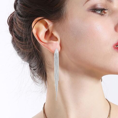 FUTIMELY Long Tassel Dangle Drop Earrings for Woman Teen Girls,Silver/Gold Punk Sleek Metal Chain Earrings Wedding Bridesmaid Jewelry in Saudi Arabia