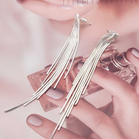FUTIMELY Long Tassel Dangle Drop Earrings for Woman Teen Girls,Silver/Gold Punk Sleek Metal Chain Earrings Wedding Bridesmaid Jewelry in Saudi Arabia