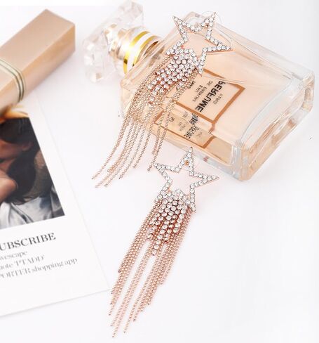 Women’s Tassel Earrings Star Ear Stud Pave Crystal Dangle Earrings Boho Waterfall Beaded Fringe Drop Earring in Kuwait