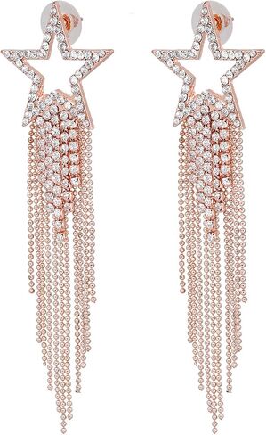 Women’s Tassel Earrings Star Ear Stud Pave Crystal Dangle Earrings Boho Waterfall Beaded Fringe Drop Earring in Kuwait