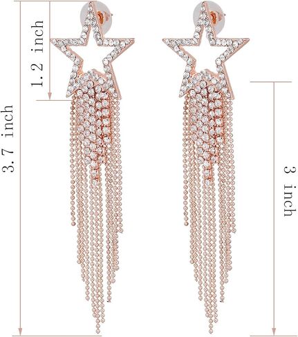 Women’s Tassel Earrings Star Ear Stud Pave Crystal Dangle Earrings Boho Waterfall Beaded Fringe Drop Earring in Kuwait