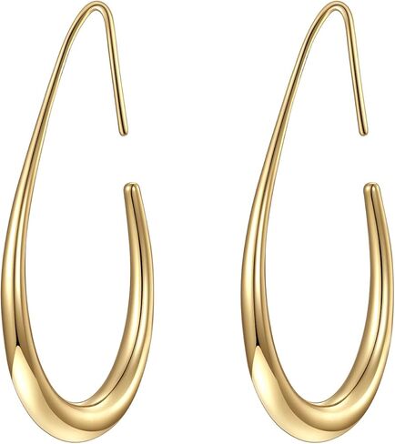Lightweight Teardrop Hoop Earrings for Women - 14k Gold/White Gold Plated Large Oval Pull Through Hoop Earrings High Polished Statement Jewelry Gift for Women Teen Girls in Saudi Arabia