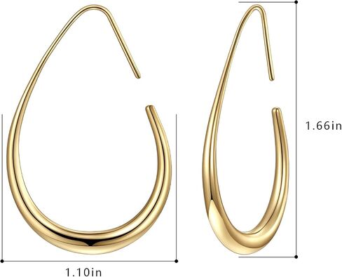 Lightweight Teardrop Hoop Earrings for Women - 14k Gold/White Gold Plated Large Oval Pull Through Hoop Earrings High Polished Statement Jewelry Gift for Women Teen Girls in Saudi Arabia