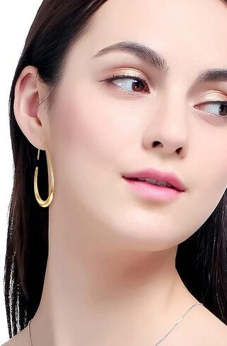 Lightweight Teardrop Hoop Earrings for Women - 14k Gold/White Gold Plated Large Oval Pull Through Hoop Earrings High Polished Statement Jewelry Gift for Women Teen Girls in Saudi Arabia