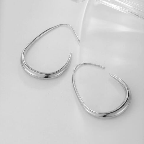 Lightweight Teardrop Hoop Earrings for Women - 14k Gold/White Gold Plated Large Oval Pull Through Hoop Earrings High Polished Statement Jewelry Gift for Women Teen Girls in Saudi Arabia