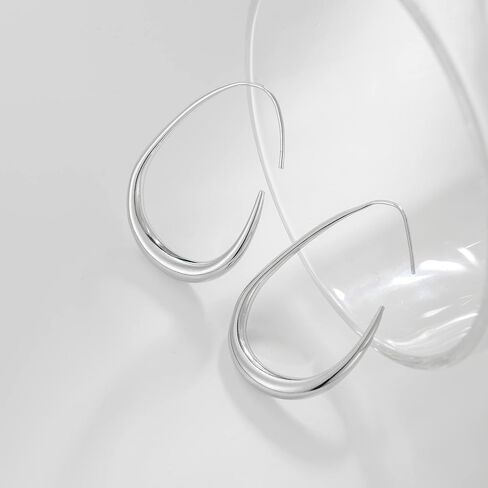 Lightweight Teardrop Hoop Earrings for Women - 14k Gold/White Gold Plated Large Oval Pull Through Hoop Earrings High Polished Statement Jewelry Gift for Women Teen Girls in Saudi Arabia