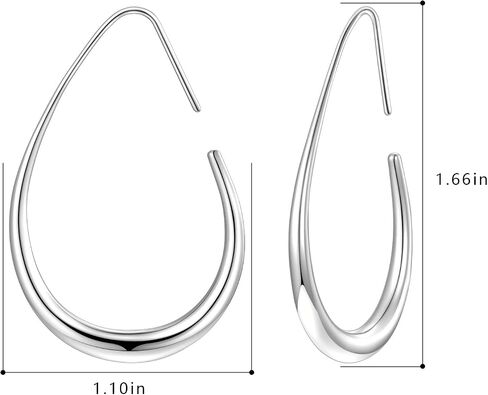 Lightweight Teardrop Hoop Earrings for Women - 14k Gold/White Gold Plated Large Oval Pull Through Hoop Earrings High Polished Statement Jewelry Gift for Women Teen Girls in Saudi Arabia