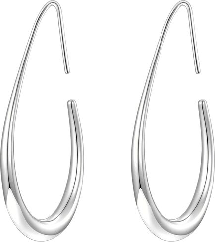 Lightweight Teardrop Hoop Earrings for Women - 14k Gold/White Gold Plated Large Oval Pull Through Hoop Earrings High Polished Statement Jewelry Gift for Women Teen Girls in Saudi Arabia