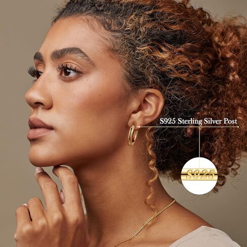 Yesteel 9 Pairs Gold Hoop Earrings for Women, 925 Sterling Silver Post 14K Real Gold Plated Chunky Hoop Earrings Set for Women Hypoallergenic Thick Lightweight Hoop Earrings for Women Gold Jewelry Gifts in Saudi Arabia