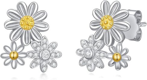 أقراط ديزي 925 سيلفي زهرة أقراط هيبوالرجينيك زهرة الأقحوان ترصيع الأقراط هدية للنساء الفتيات in Kuwait