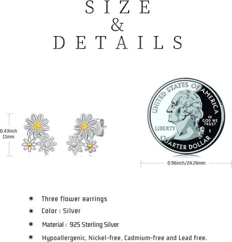 أقراط ديزي 925 سيلفي زهرة أقراط هيبوالرجينيك زهرة الأقحوان ترصيع الأقراط هدية للنساء الفتيات in Kuwait