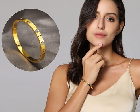 A D. ALLEN & DANMI. AD Jewelry 18 K Gold Plated Love Bangle Bracelet Stone Stainless Steel Bangle for Love … in Kuwait