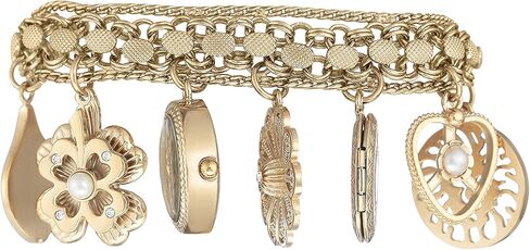 Anne Klein Women's 10-8096CHRM Premium Crystal Accented Gold-Tone Charm Bracelet Watch in Kuwait