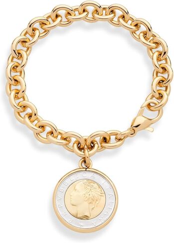 Miabella 18K Gold over Bronze Italian Genuine 500-Lira Coin Charm Rolo Link Chain Bracelet for Women Made in Italy in Saudi Arabia