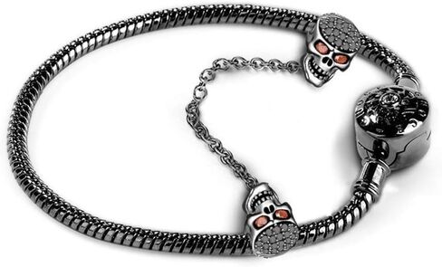 GNOCE Black Skull Charm Bracelet with Safety Chain Sterling Silver Snake Chain Because I Love You Basic Charm Bangle with Round Clasp in Saudi Arabia
