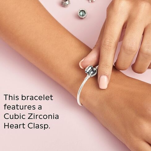 PANDORA Jewelry Moments Sparkling Heart Clasp Snake Chain Charm Cubic Zirconia Bracelet in Saudi Arabia
