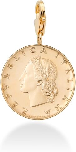 Miabella 18K Gold over Sterling Silver Genuine Italian 20-Lira Coin Dangle Medallion Charm Pendant for Bracelet Necklace Women Men 925 Made in Italy in Kuwait