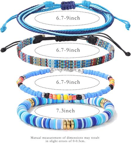 اساور بوهو للنساء من جولبال جيو، اساور للصداقة والشاطئ، اساور خرز قابلة للتكديس، سلسلة قابلة للتعديل، اساور بوهيمية منسوجة مجدولة من 4 قطع in Kuwait