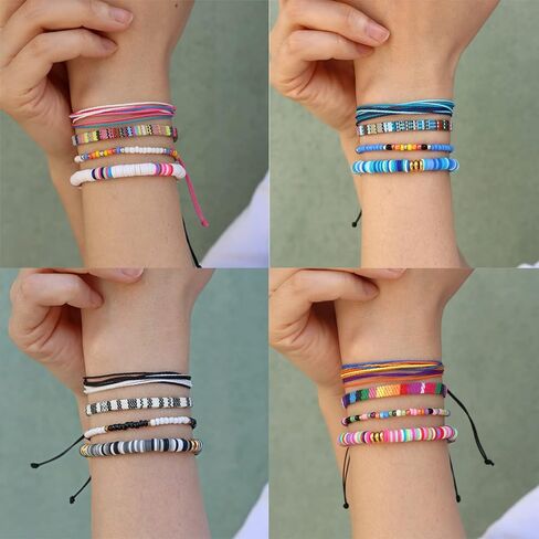 اساور بوهو للنساء من جولبال جيو، اساور للصداقة والشاطئ، اساور خرز قابلة للتكديس، سلسلة قابلة للتعديل، اساور بوهيمية منسوجة مجدولة من 4 قطع in Kuwait