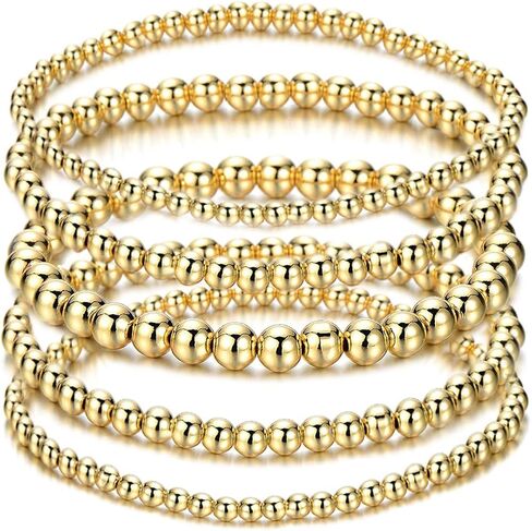 ARATLENCH Gold Beaded Bracelet for Women 14 K Gold Plated Ball Beads Bracelet Stack Stretch String Friendship Bracelet Mens Classic Bold Gold Color Brass Beads Bracelet Set for Girls in Saudi Arabia