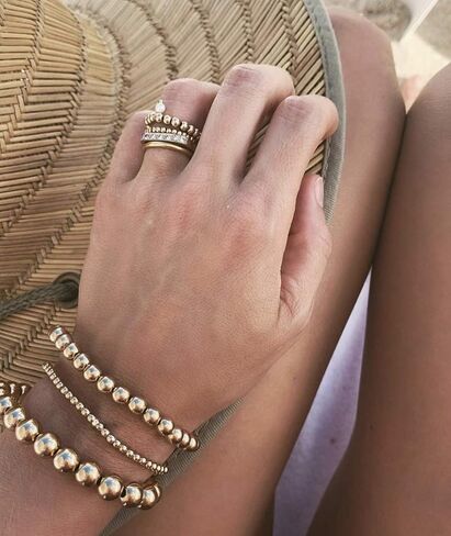 ARATLENCH Gold Beaded Bracelet for Women 14 K Gold Plated Ball Beads Bracelet Stack Stretch String Friendship Bracelet Mens Classic Bold Gold Color Brass Beads Bracelet Set for Girls in Saudi Arabia