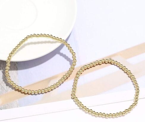 ARATLENCH Gold Beaded Bracelet for Women 14 K Gold Plated Ball Beads Bracelet Stack Stretch String Friendship Bracelet Mens Classic Bold Gold Color Brass Beads Bracelet Set for Girls in Saudi Arabia