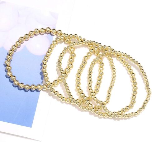 ARATLENCH Gold Beaded Bracelet for Women 14 K Gold Plated Ball Beads Bracelet Stack Stretch String Friendship Bracelet Mens Classic Bold Gold Color Brass Beads Bracelet Set for Girls in Saudi Arabia