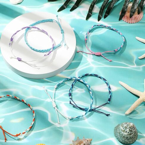 Hicarer 30 Pieces Friendship Bracelets Wave Handmade Kids Woven Braided Bracelet Waterproof Rope Bracelet Surfer Adjustable Bohemian Wrist Cord for Women Men Jewelry Party Accessories in Saudi Arabia
