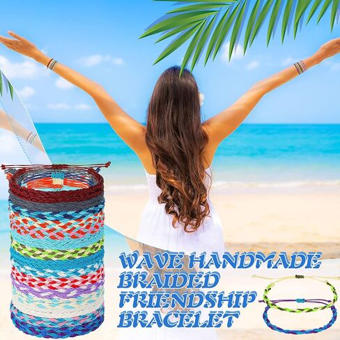 Hicarer 30 Pieces Friendship Bracelets Wave Handmade Kids Woven Braided Bracelet Waterproof Rope Bracelet Surfer Adjustable Bohemian Wrist Cord for Women Men Jewelry Party Accessories in Saudi Arabia