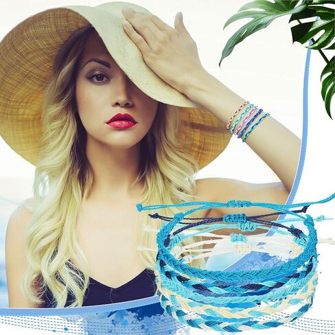 Hicarer 30 Pieces Friendship Bracelets Wave Handmade Kids Woven Braided Bracelet Waterproof Rope Bracelet Surfer Adjustable Bohemian Wrist Cord for Women Men Jewelry Party Accessories in Saudi Arabia