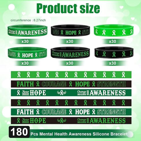 Sosation Mental Health Awareness Bracelet Green Awareness Ribbon Silicone Bracelets with Inspirational Saying Unisex Depression Awareness Bracelet for Women Men, 6 Styles in Kuwait