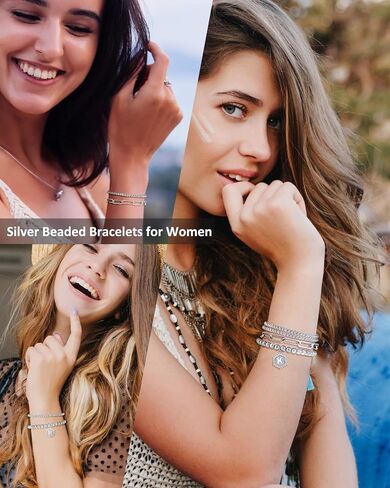 doubgood Gold Beaded Bracelets for Women, Stackable Gold Bracelets for Women Men 14K Real Gold Plated Stretch Bead Ball Bracelet with Letter Pendant in Saudi Arabia