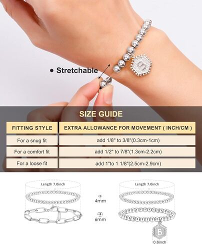 doubgood Gold Beaded Bracelets for Women, Stackable Gold Bracelets for Women Men 14K Real Gold Plated Stretch Bead Ball Bracelet with Letter Pendant in Saudi Arabia