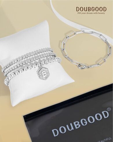 doubgood Gold Beaded Bracelets for Women, Stackable Gold Bracelets for Women Men 14K Real Gold Plated Stretch Bead Ball Bracelet with Letter Pendant in Saudi Arabia