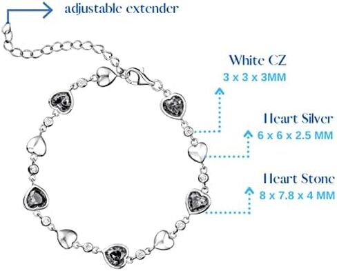 Carleen Birthstone Bracelets for Women 925 Sterling Silver Five Heart Station Created Gemstone Tennis Bracelet Jewelry Anniversary Birthday for Girls Wife, 7"+1.2" Extender in Saudi Arabia