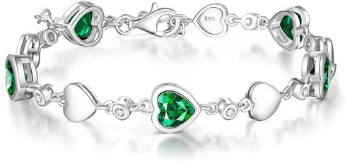 Carleen Birthstone Bracelets for Women 925 Sterling Silver Five Heart Station Created Gemstone Tennis Bracelet Jewelry Anniversary Birthday for Girls Wife, 7"+1.2" Extender in Saudi Arabia