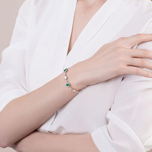 Carleen Birthstone Bracelets for Women 925 Sterling Silver Five Heart Station Created Gemstone Tennis Bracelet Jewelry Anniversary Birthday for Girls Wife, 7"+1.2" Extender in Saudi Arabia