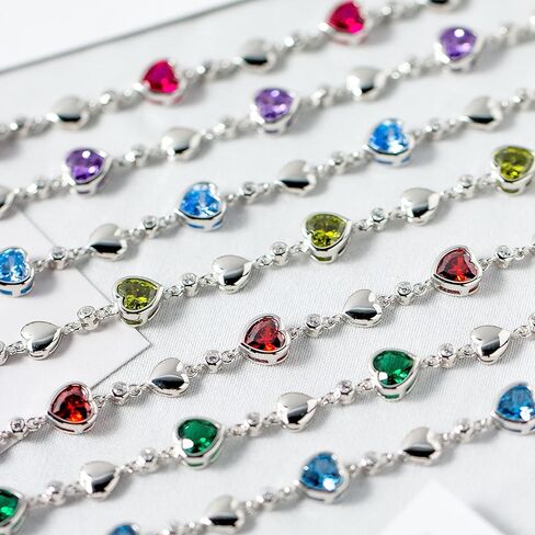 Carleen Birthstone Bracelets for Women 925 Sterling Silver Five Heart Station Created Gemstone Tennis Bracelet Jewelry Anniversary Birthday for Girls Wife, 7"+1.2" Extender in Saudi Arabia