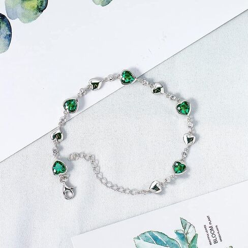Carleen Birthstone Bracelets for Women 925 Sterling Silver Five Heart Station Created Gemstone Tennis Bracelet Jewelry Anniversary Birthday for Girls Wife, 7"+1.2" Extender in Saudi Arabia